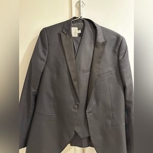 Top man Premium 3 piece suit, shiny metallic black - gently used